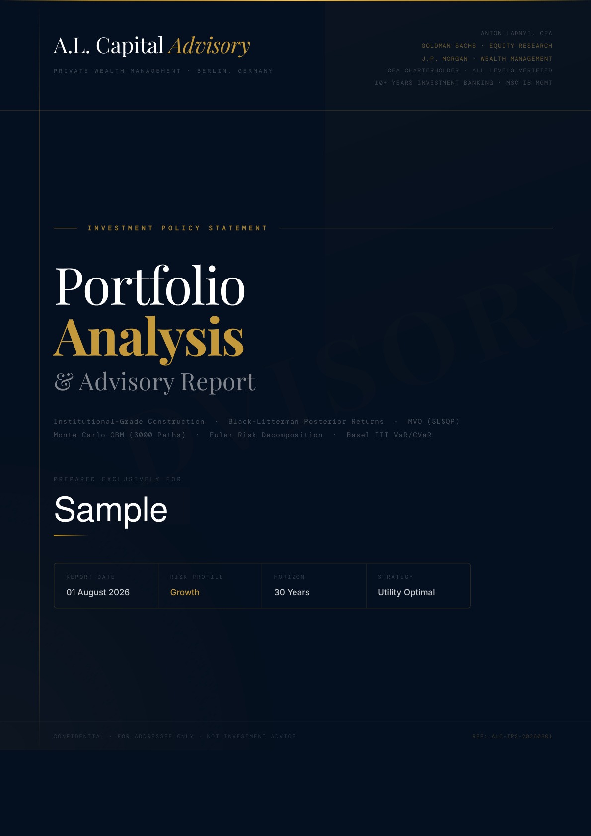 Sample Investment Policy Statement cover page